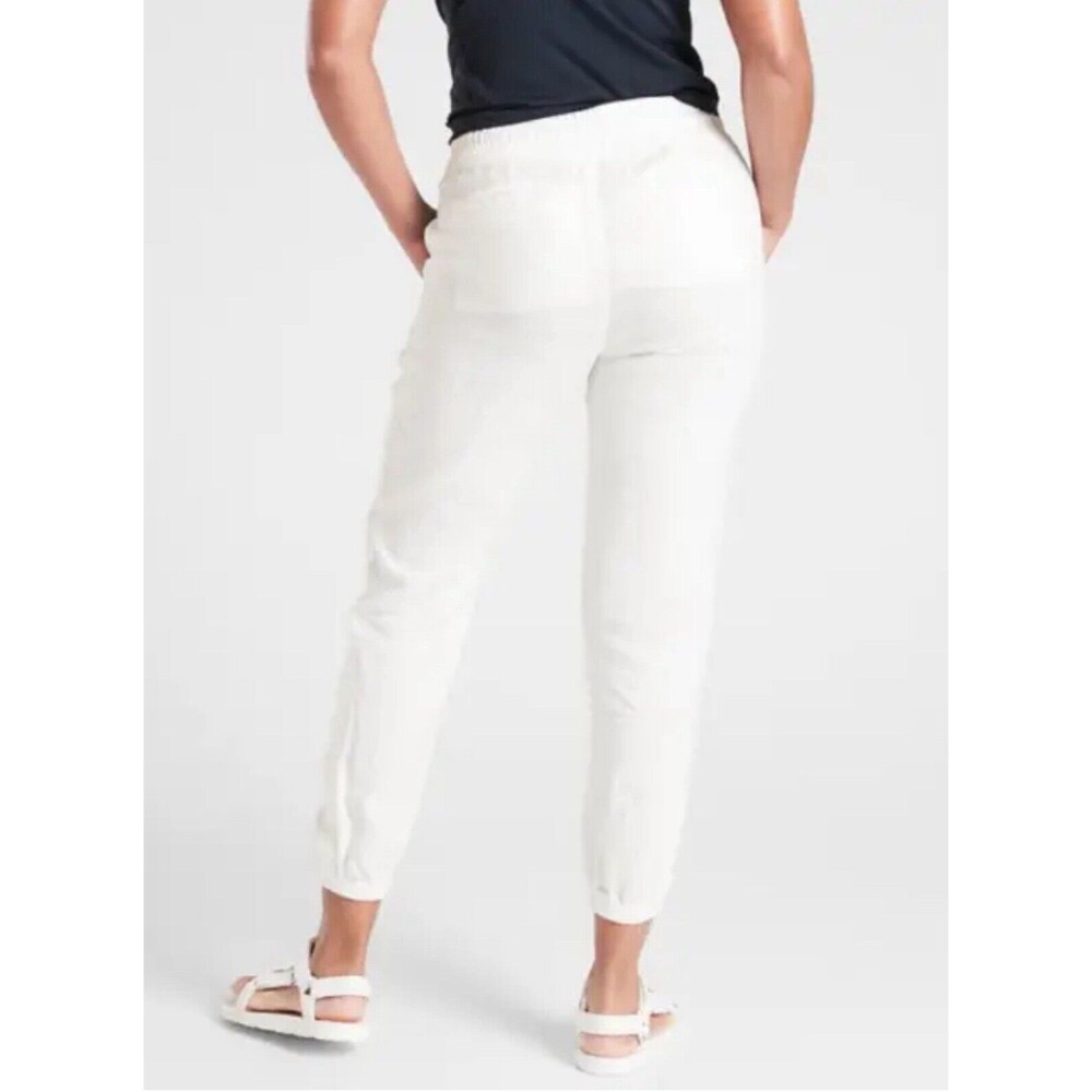 Athleta Cabo Linen Joggers Pants Womens Size 8 Petite White Zip Pockets Pull On - Picture 2 of 15